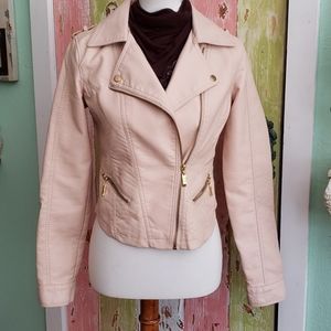 Blush leather moto biker jacket
